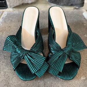 Emerald Green Women's Heeled Sandals with Bow Size 38